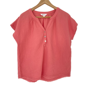 NORTHERN REFLECTIONS CORAL PINK SHORT DOLMAN SLEEVE 100% COTTON GAUZE BLOUSE, M